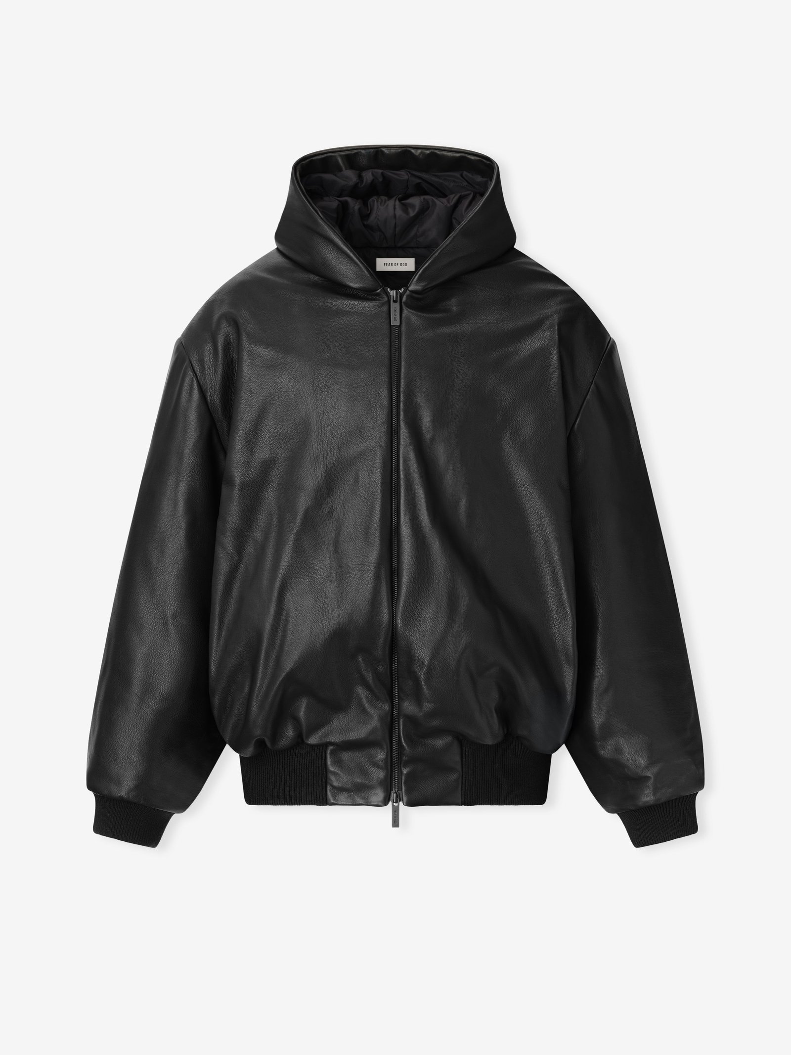 Leather Hooded Bomber Jacket