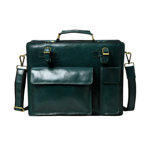 Men's Green Leather Laptop Briefcase 