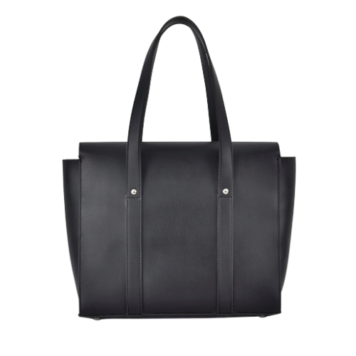 Structured Black Faux Leather Tote Bag