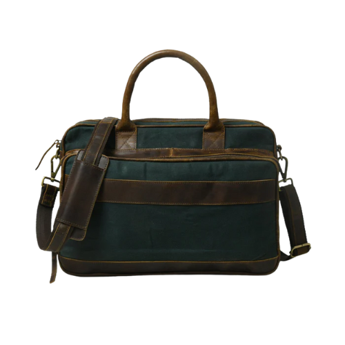 Heritage Dark Green Canvas & Brown Leather Laptop Bag