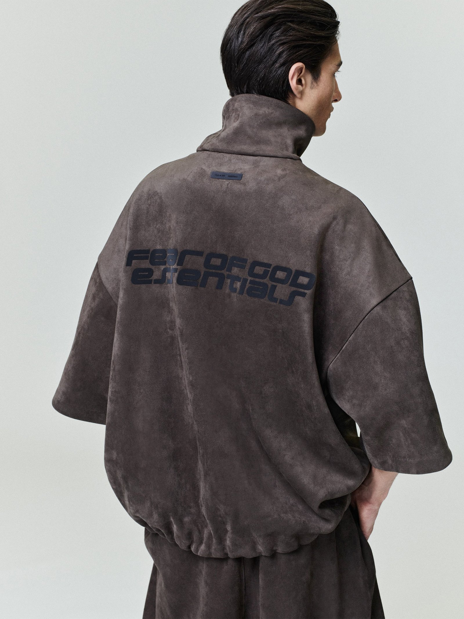 Suede Fleece High Neck 3/4 Sleeve Jacket