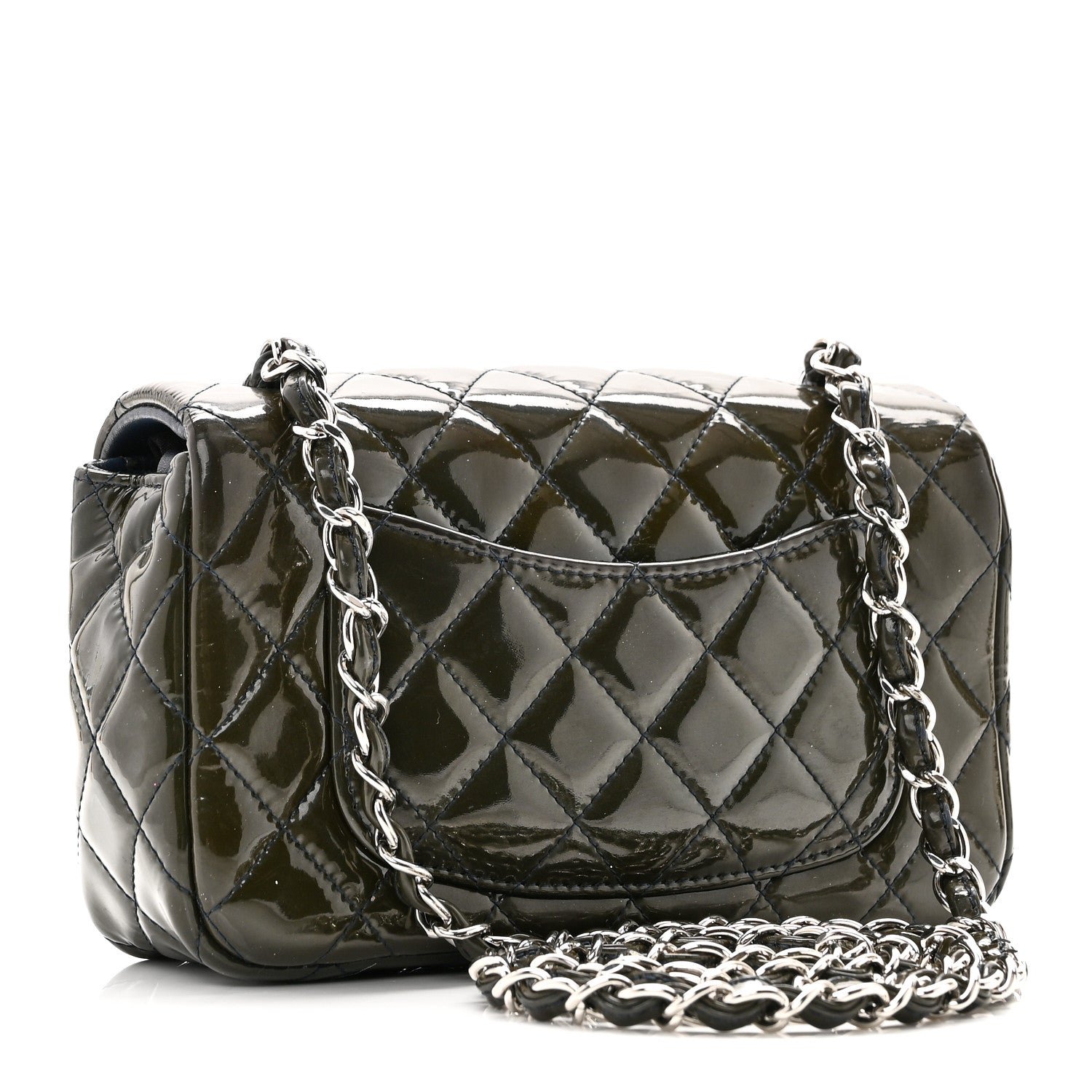 Patent Calfskin Quilted Mini Rectangular Flap Navy Blue - Image 3