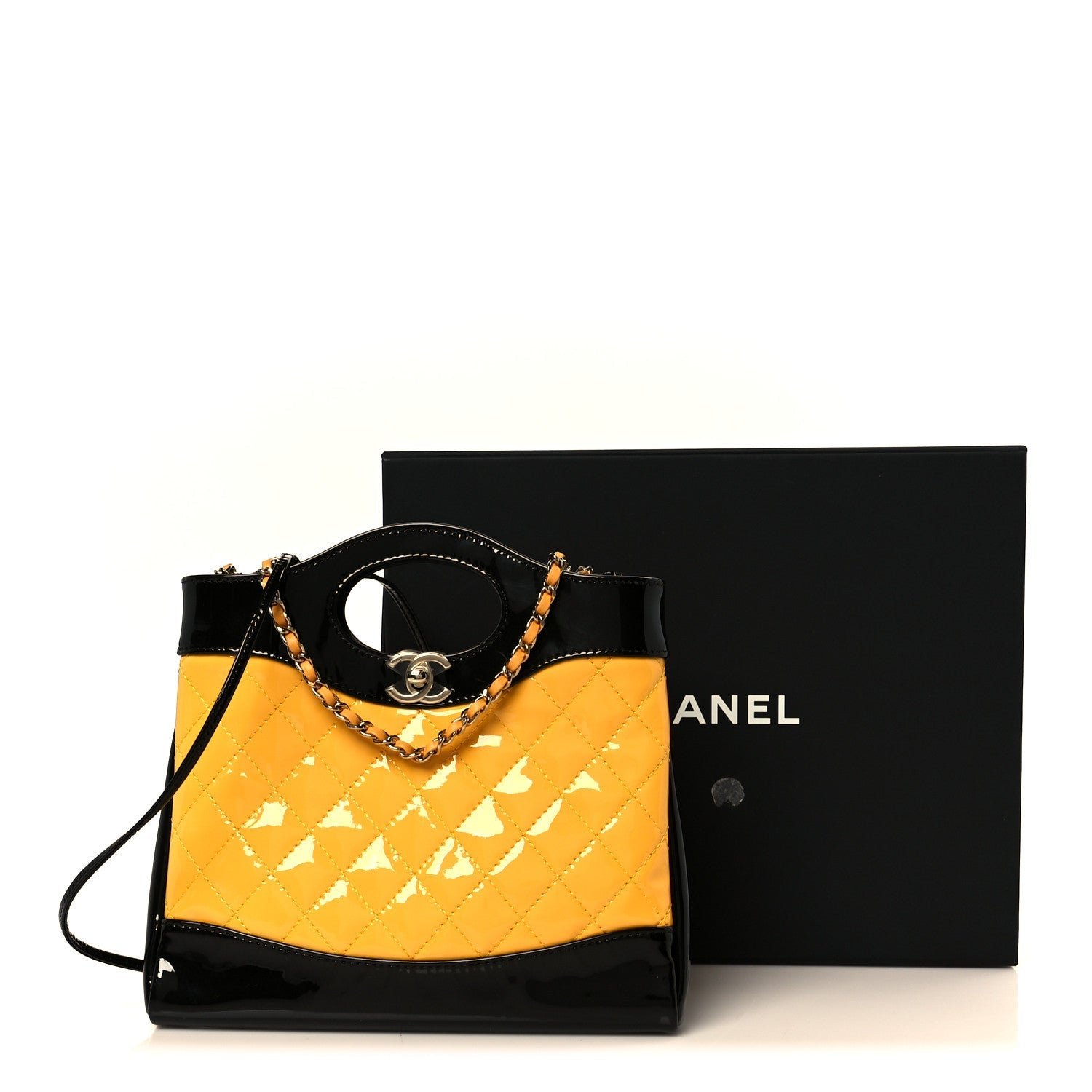 Patent Calfskin Quilted Mini 31 Shopping Bag Yellow Black - Image 11