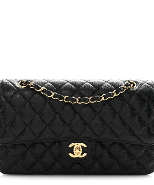 Caviar Quilted Medium Double Flap Black