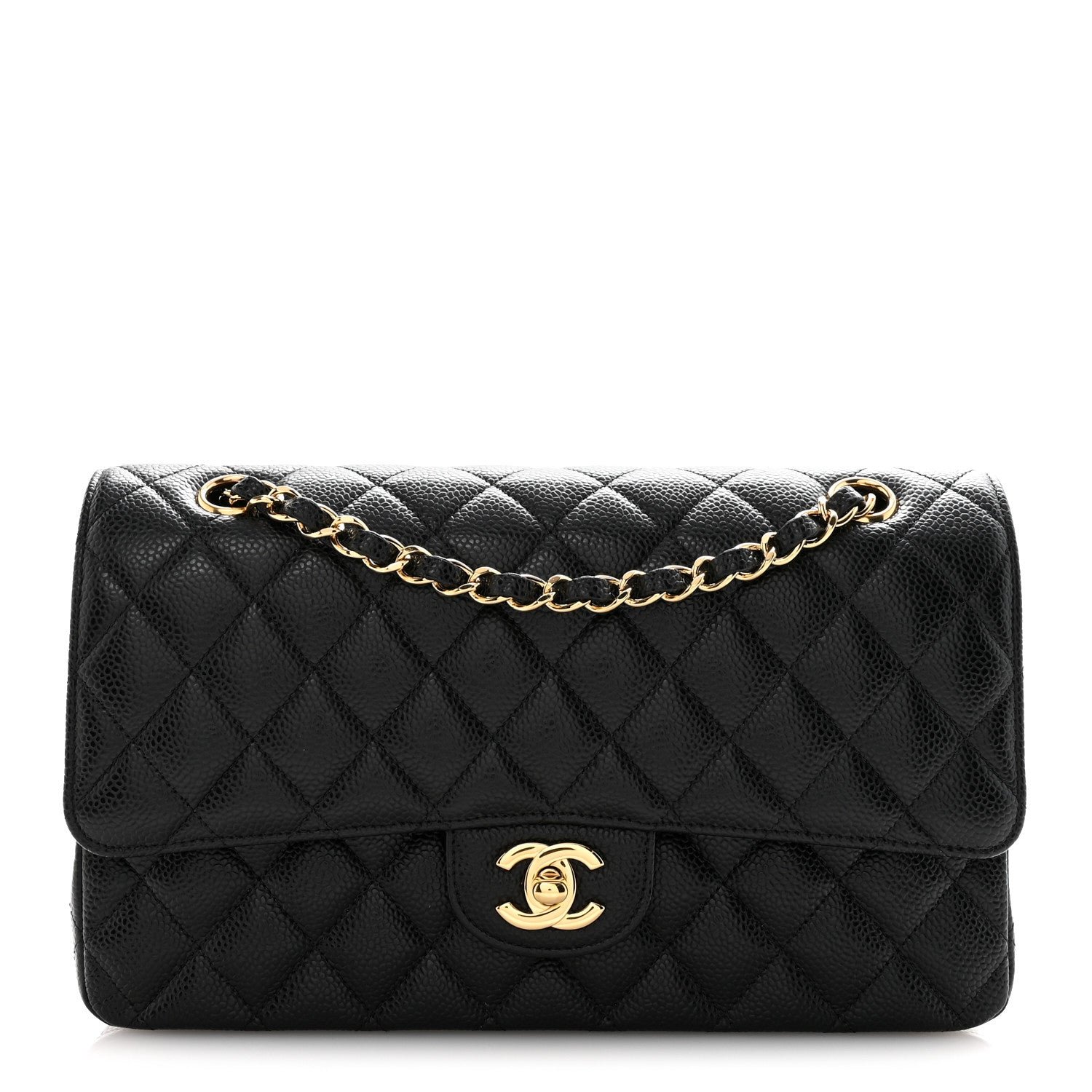 Caviar Quilted Medium Double Flap Black