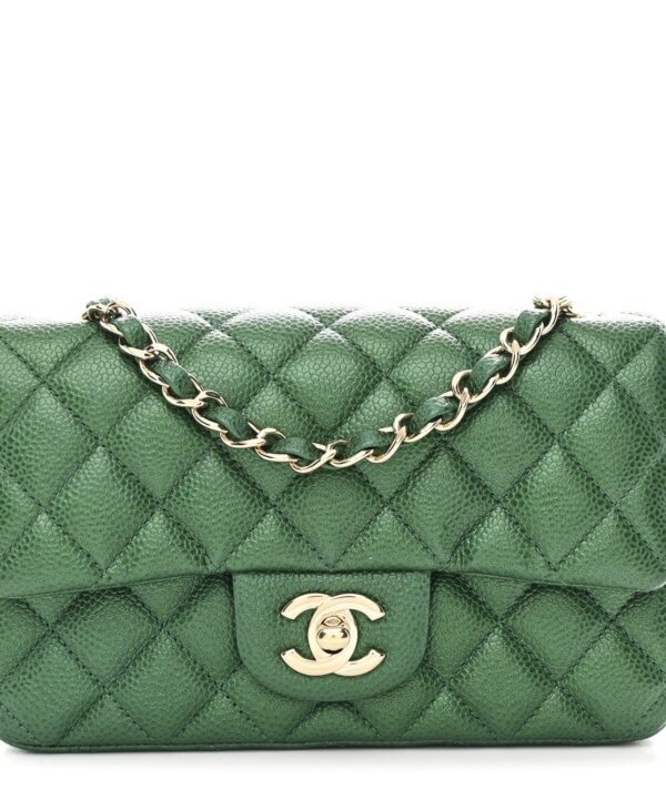 Metallic Caviar Quilted Mini Rectangular Flap Green