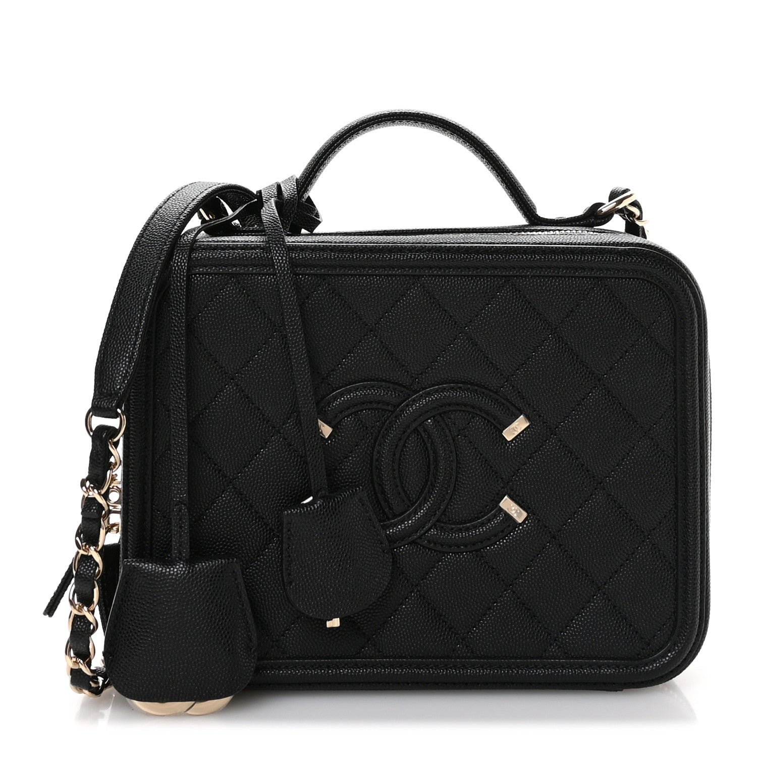 Caviar Quilted Medium CC Filigree Vanity Case Black