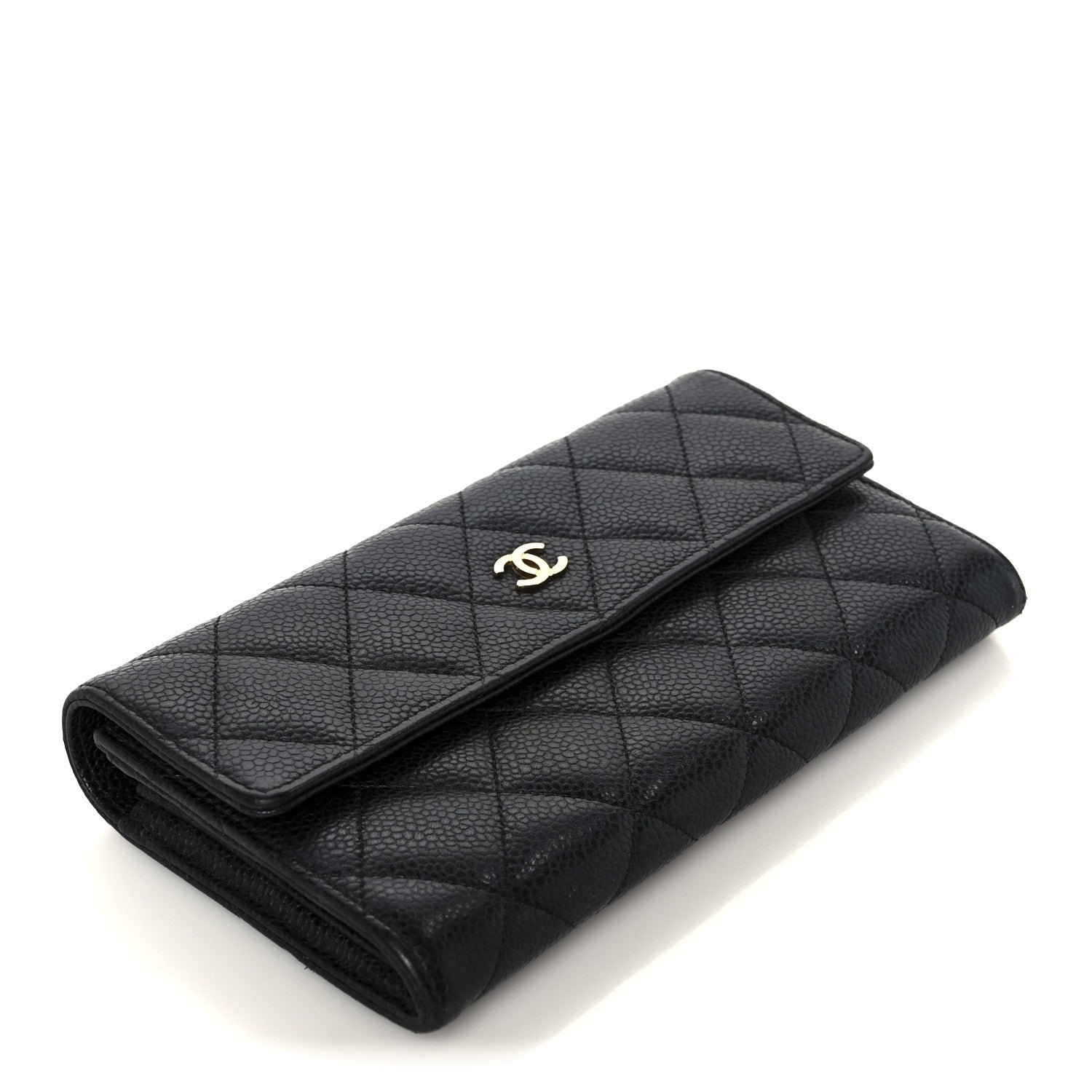 Caviar Quilted Long Flap Wallet Black - Image 4