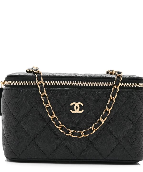 Caviar Quilted Small Vanity Case With Chain Black