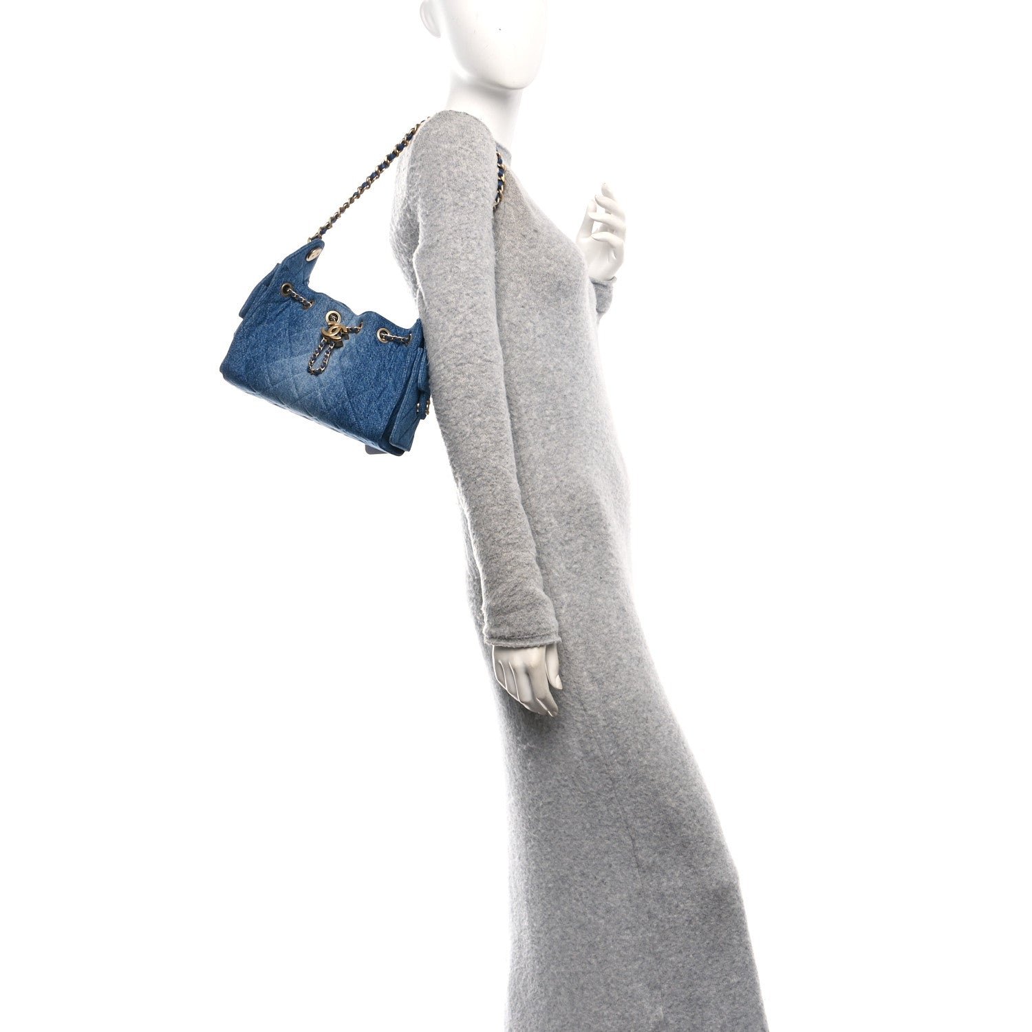 Washed Denim Quilted Mini Chanel 25 Handbag Blue - Image 3