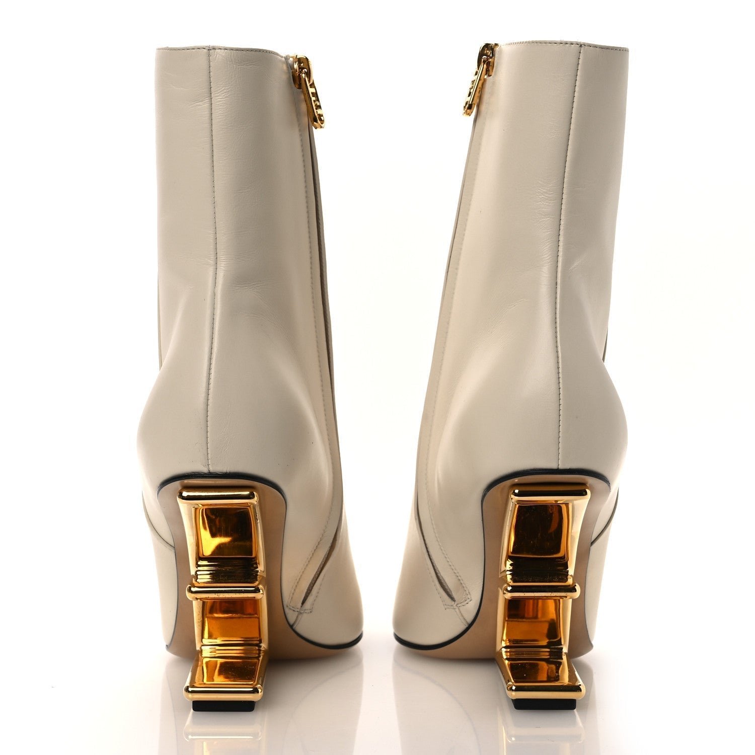 Fendi First Booties White Nappa Leather & Gold F-Heel - Image 6