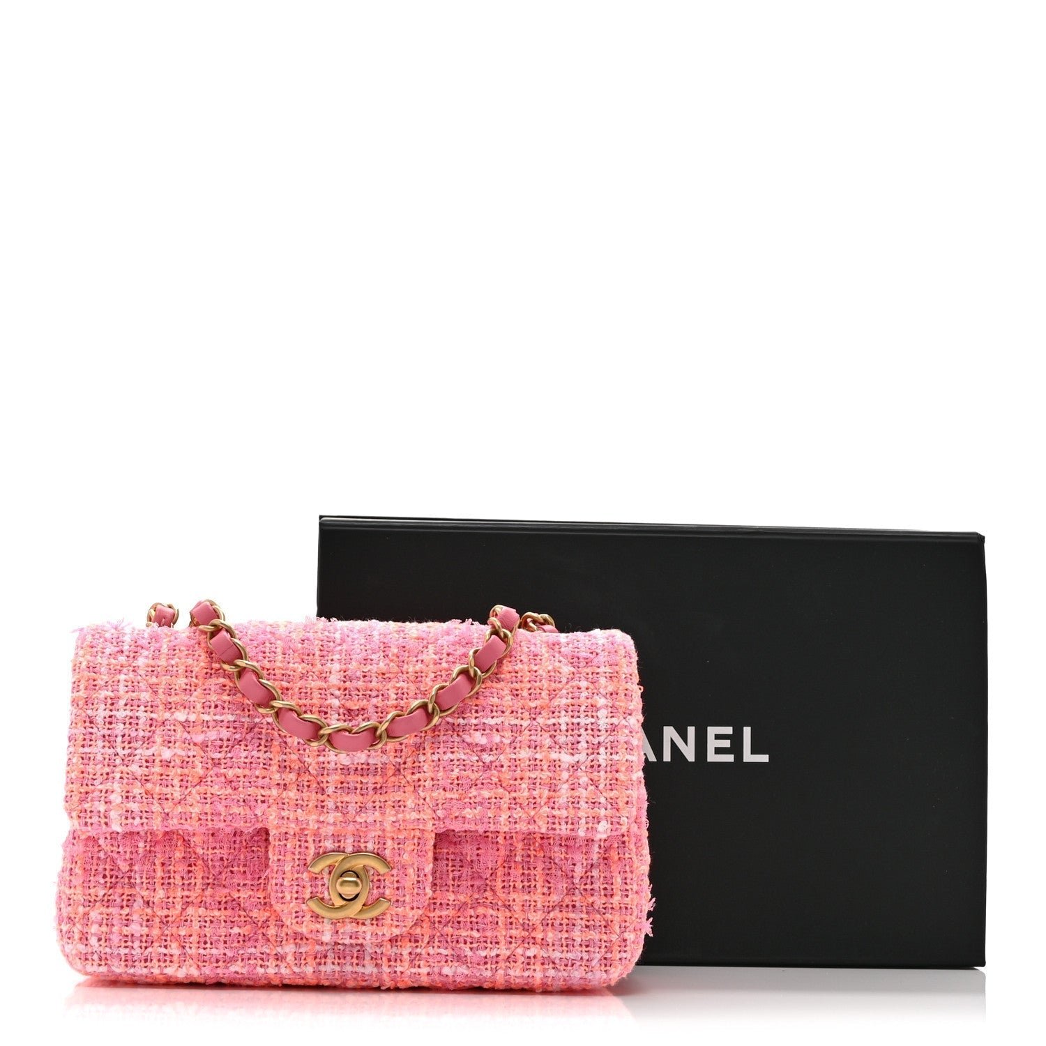 Tweed Quilted Mini Rectangular Flap Pink Orange White - Image 11