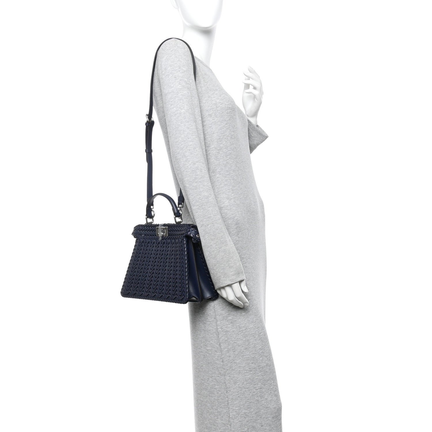 Fendi Vitello King Shiny Nappa Intreccio Petite Peekaboo I SEE U Satchel - Image 2