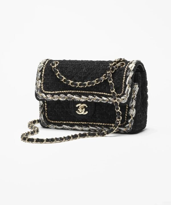 Small classic bag Cotton tweed & gold-tone metal  Black
