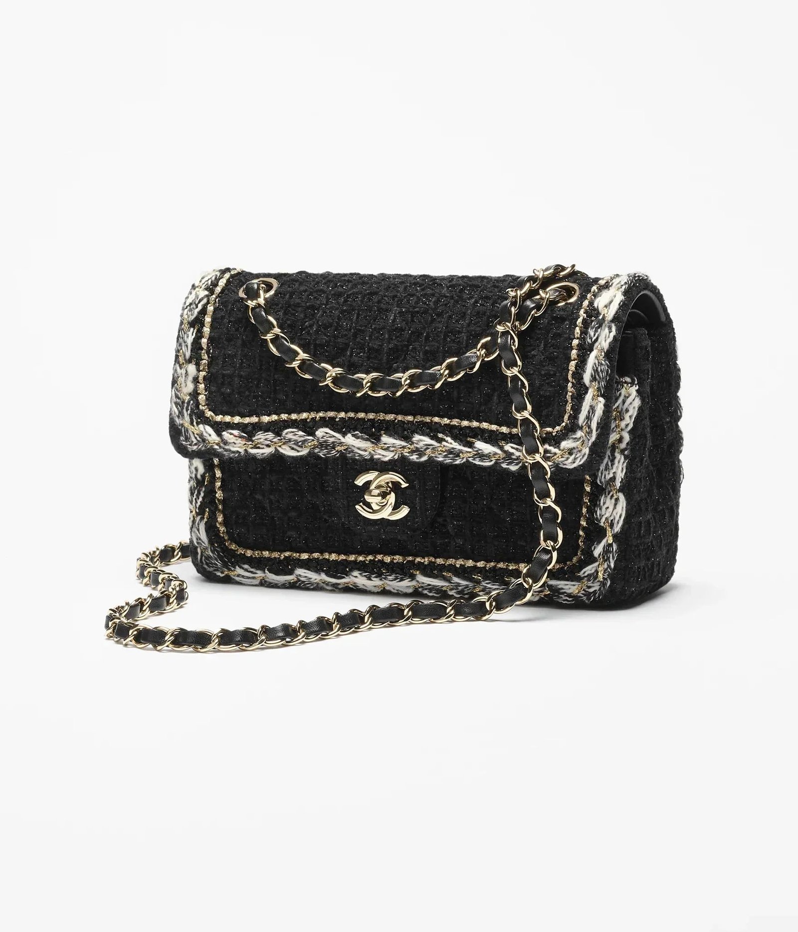 Small classic bag Cotton tweed & gold-tone metal  Black
