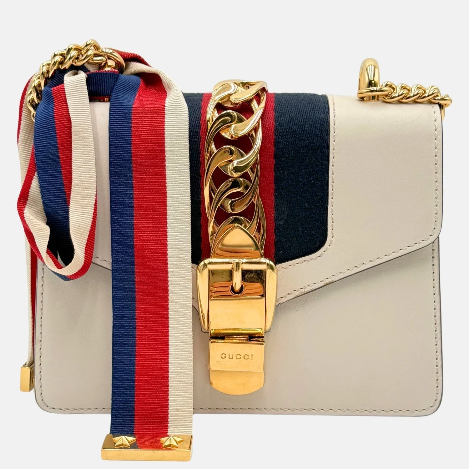 Sylvie Chain Shoulder Bag White Calfskin Mini