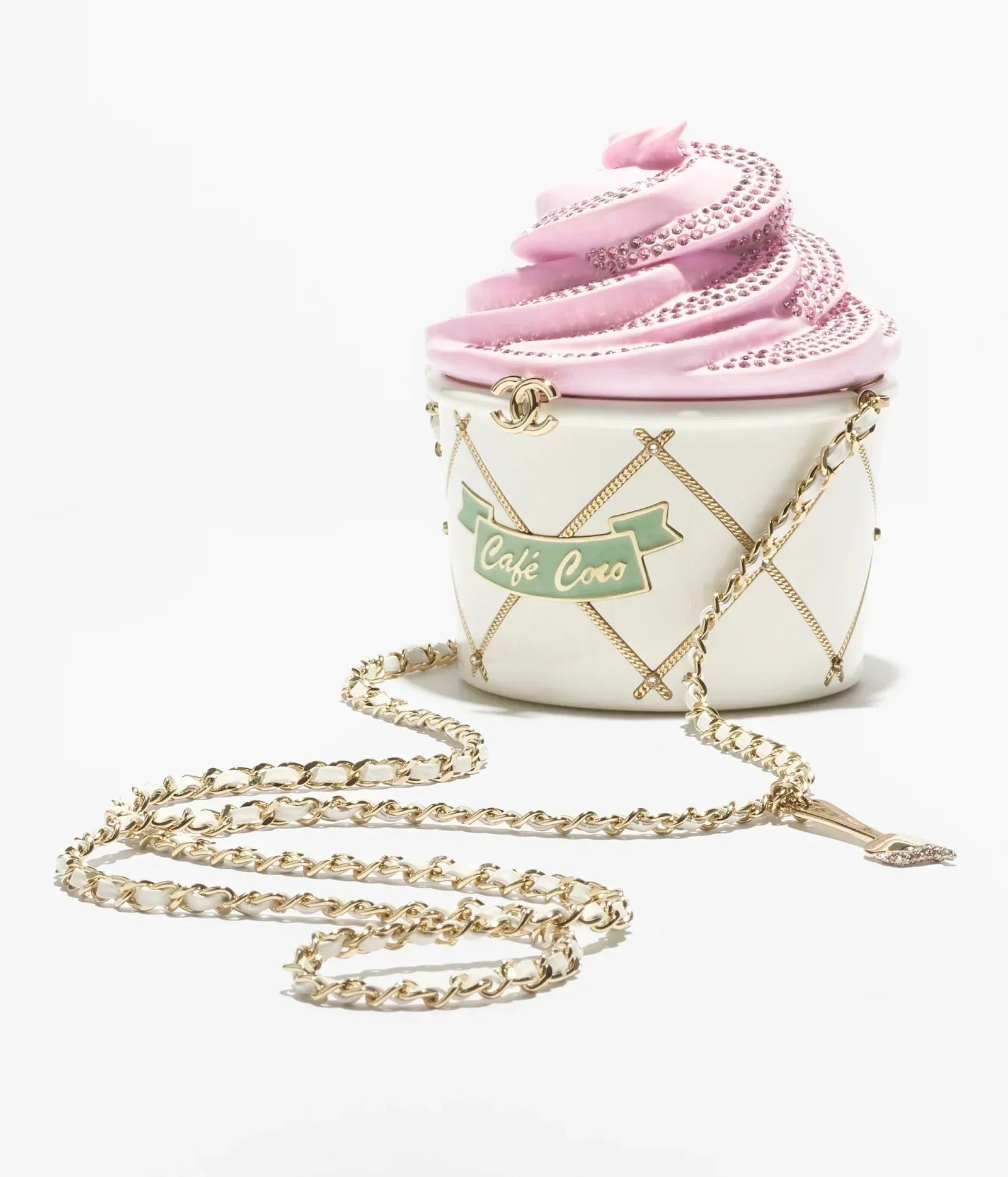 Chanel Ice Cream Minaudière White & Pink Resin, Crystals & Gold-Tone Metal
