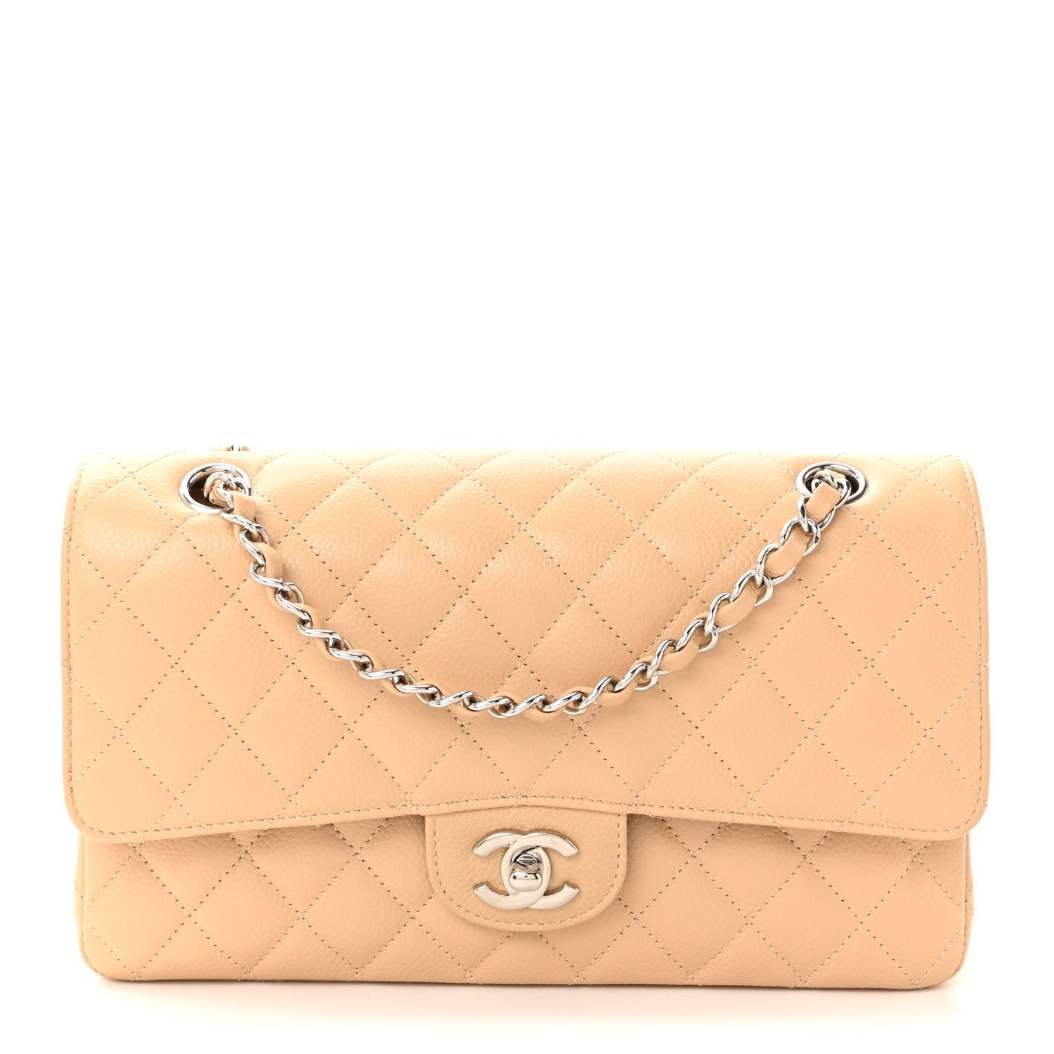 Caviar Quilted Medium Double Flap Beige Clair