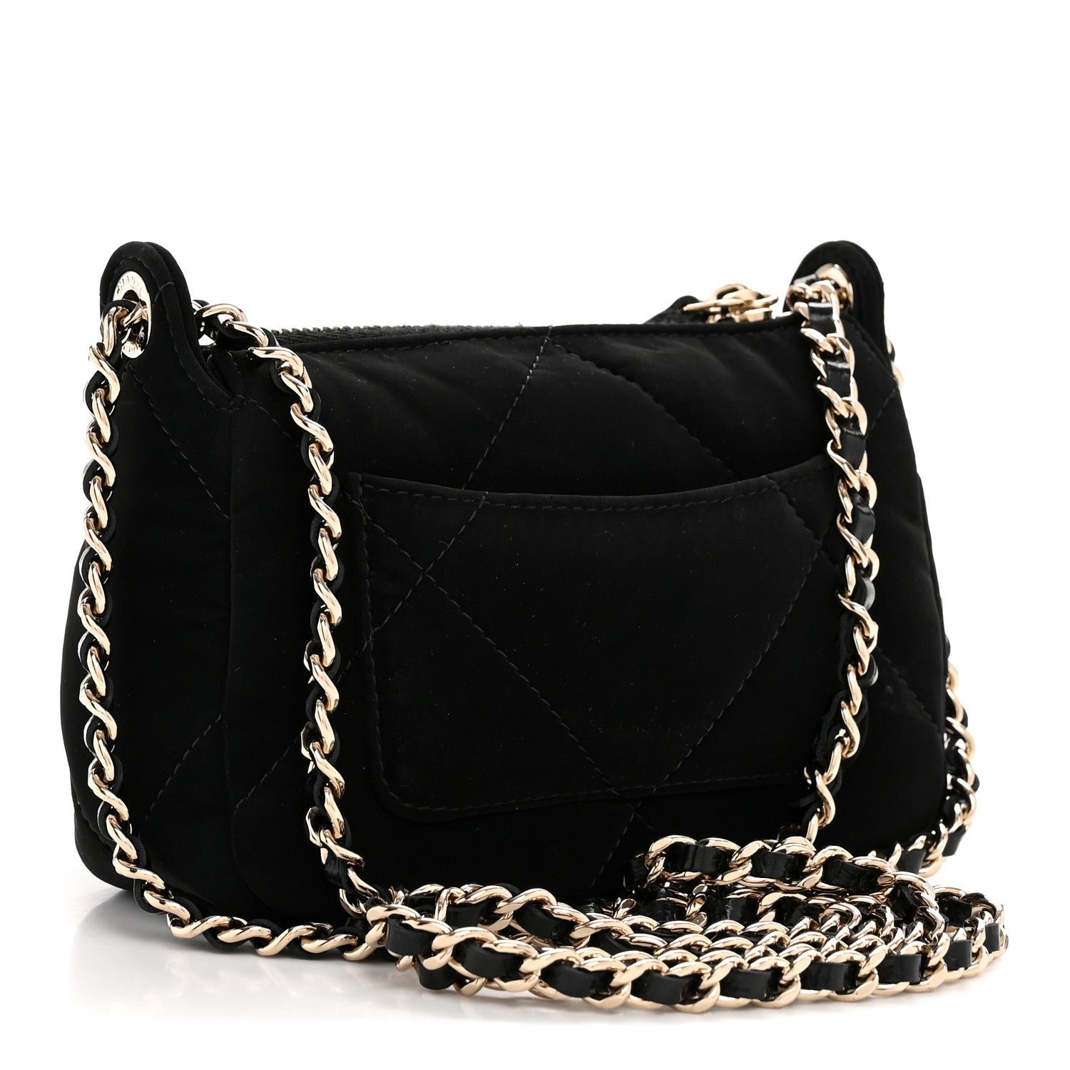 Velvet Effect Nylon Shiny Crumpled Calfskin Mini Quilted Chanel 25 Clutch With Chain Black - Image 4