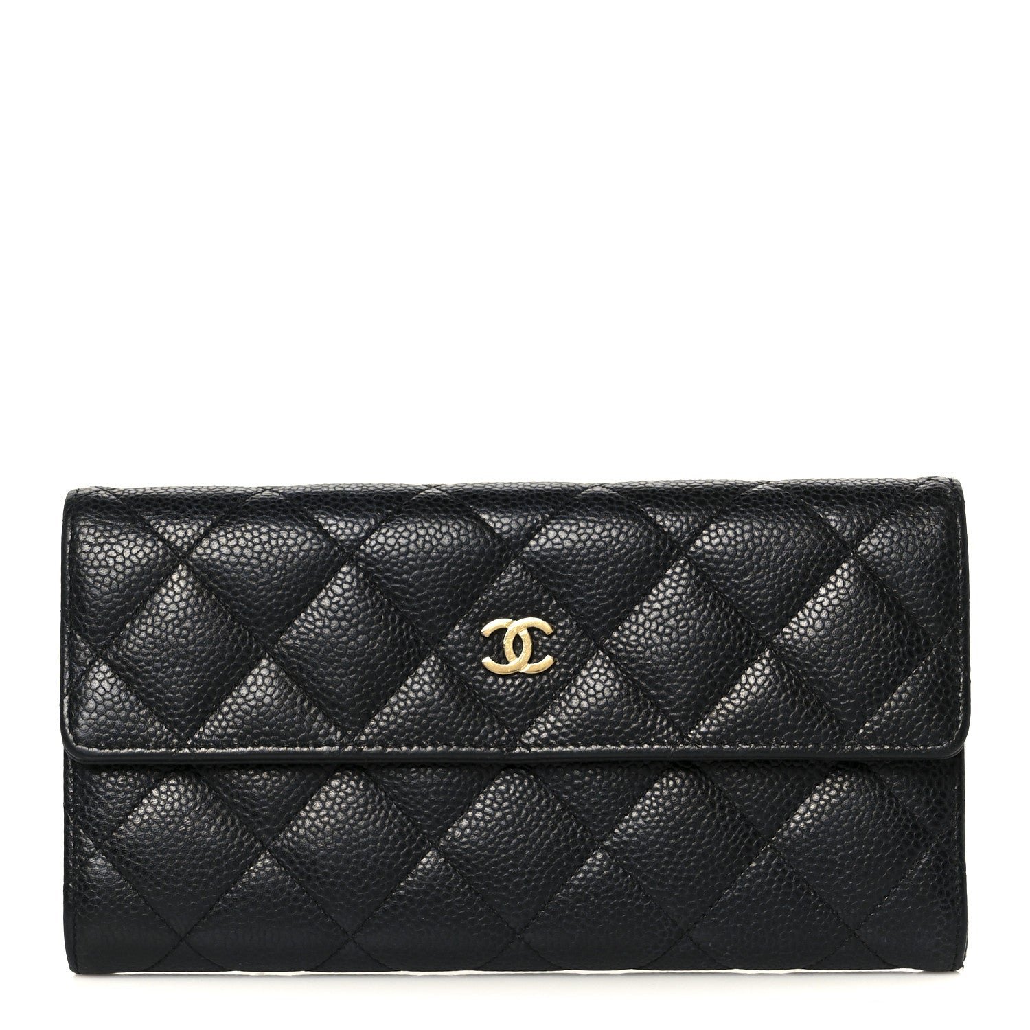 Caviar Quilted Long Flap Wallet Black