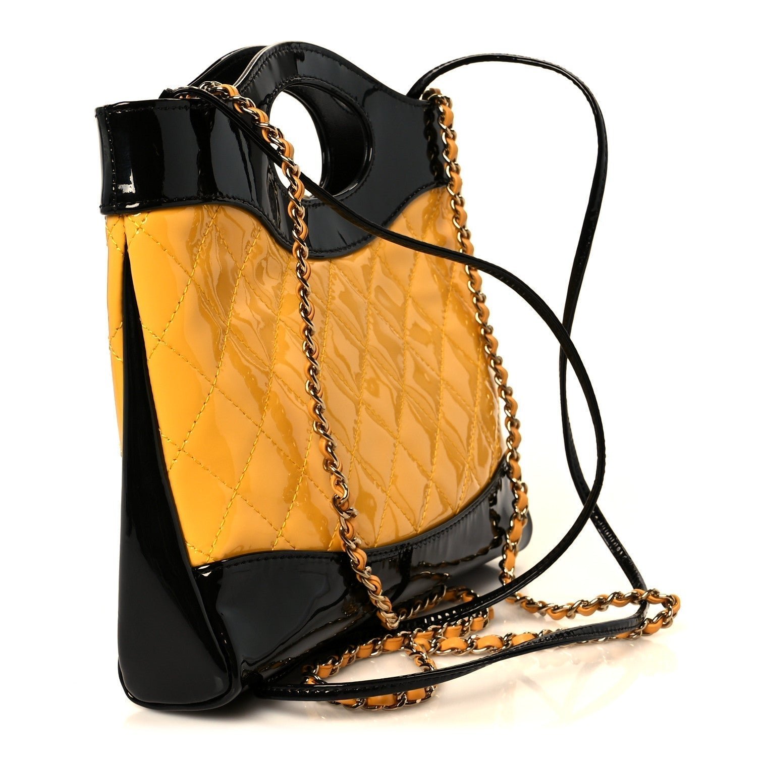 Patent Calfskin Quilted Mini 31 Shopping Bag Yellow Black - Image 3