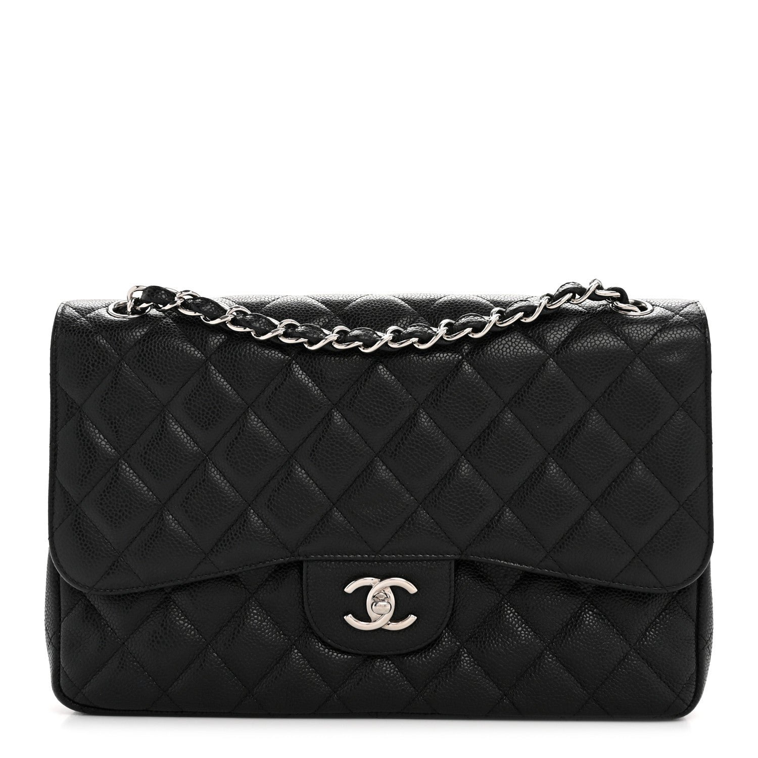 Caviar Quilted Jumbo Double Flap Black