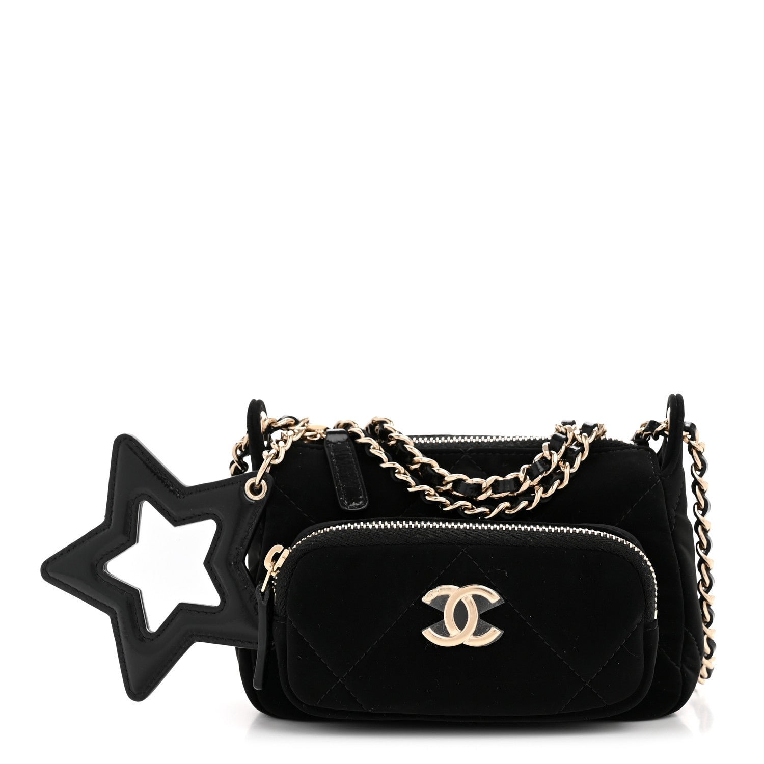 Velvet Effect Nylon Shiny Crumpled Calfskin Mini Quilted Chanel 25 Clutch With Chain Black - Image 3