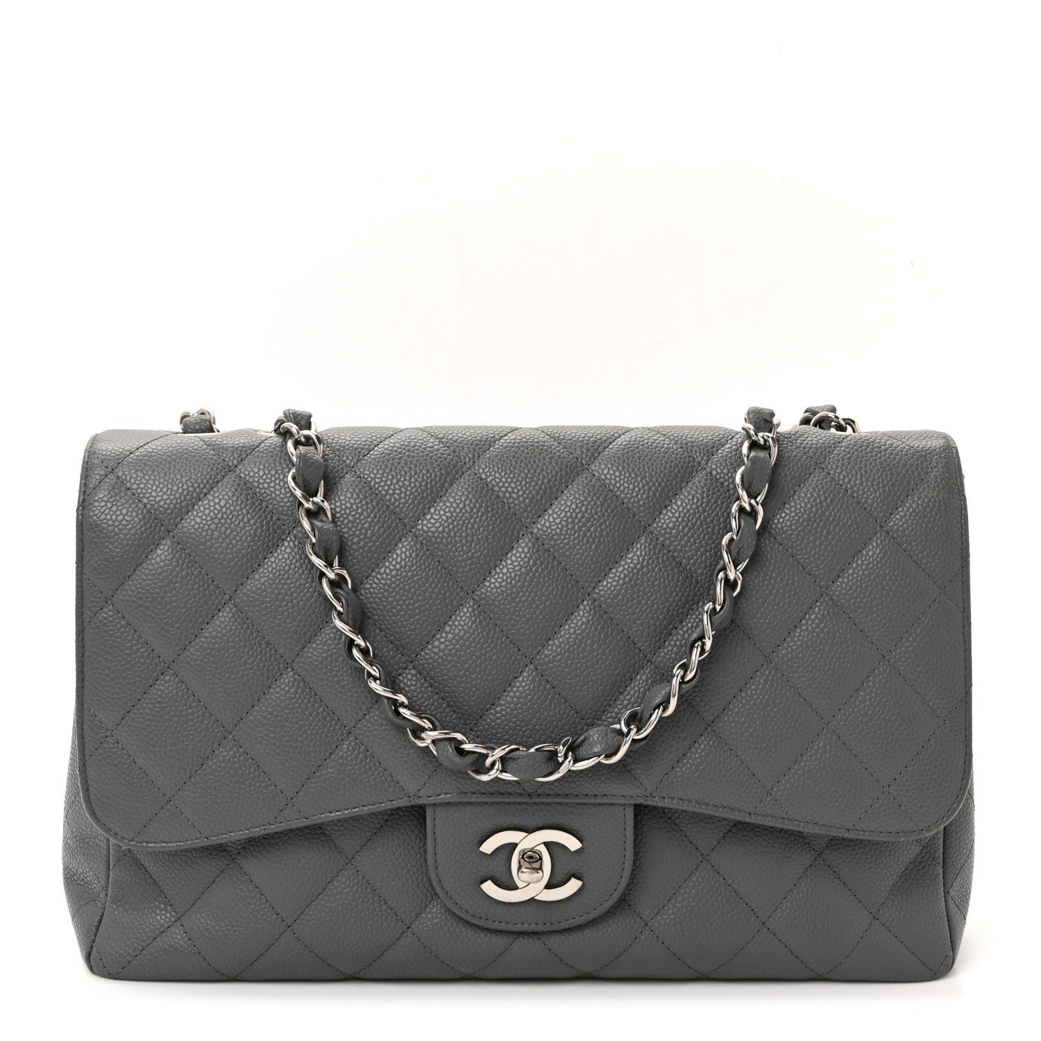 Caviar Quilted Jumbo Single Flap Grey