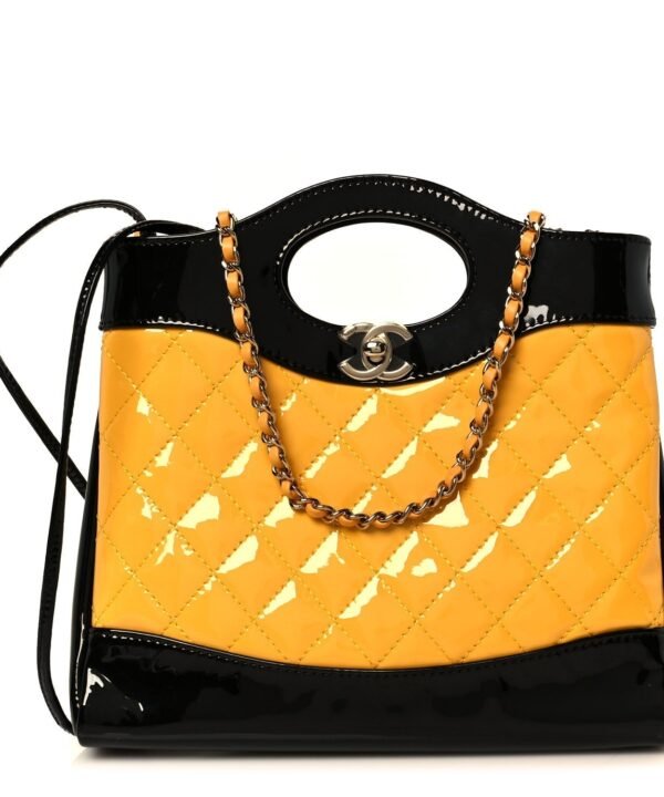 Patent Calfskin Quilted Mini 31 Shopping Bag Yellow Black