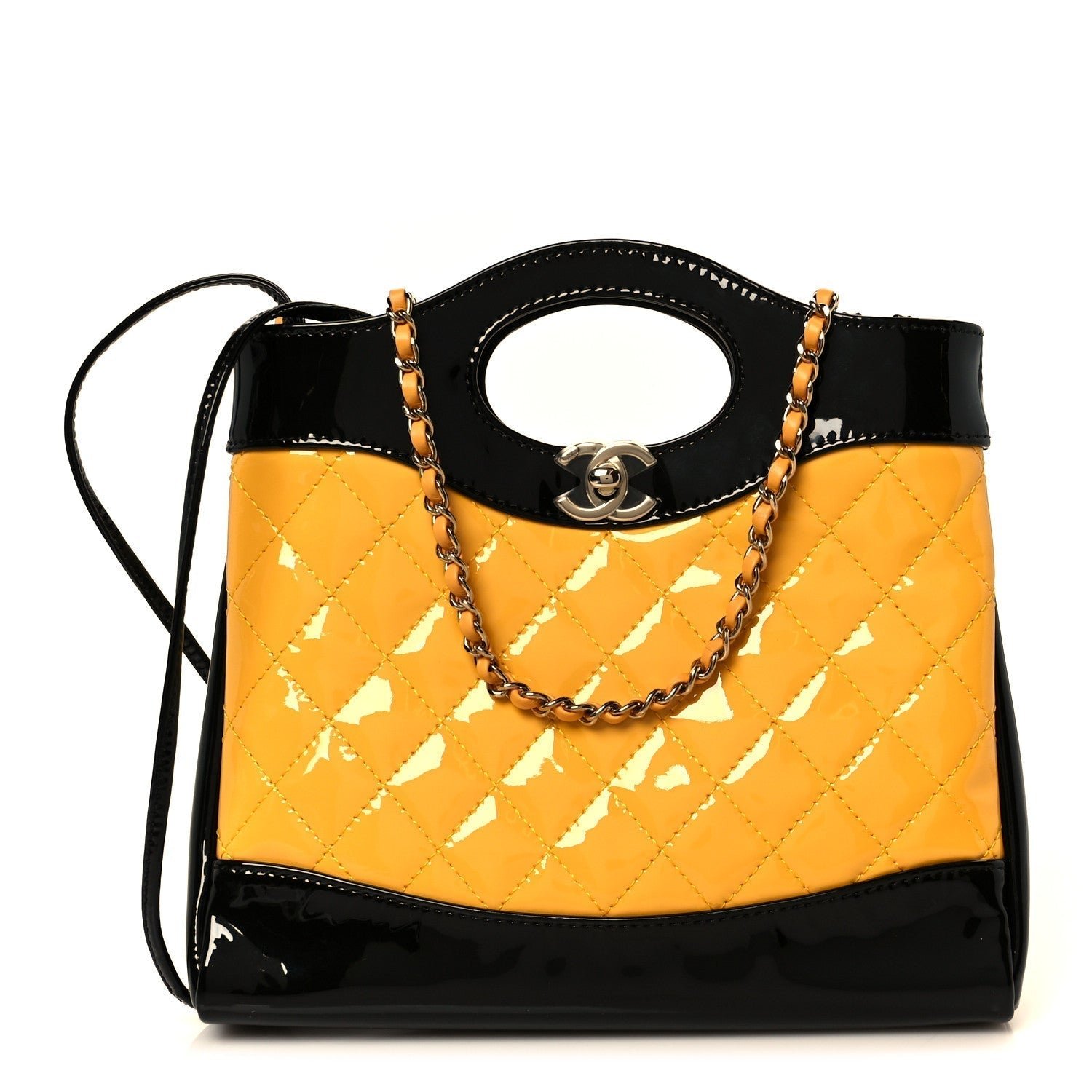 Patent Calfskin Quilted Mini 31 Shopping Bag Yellow Black