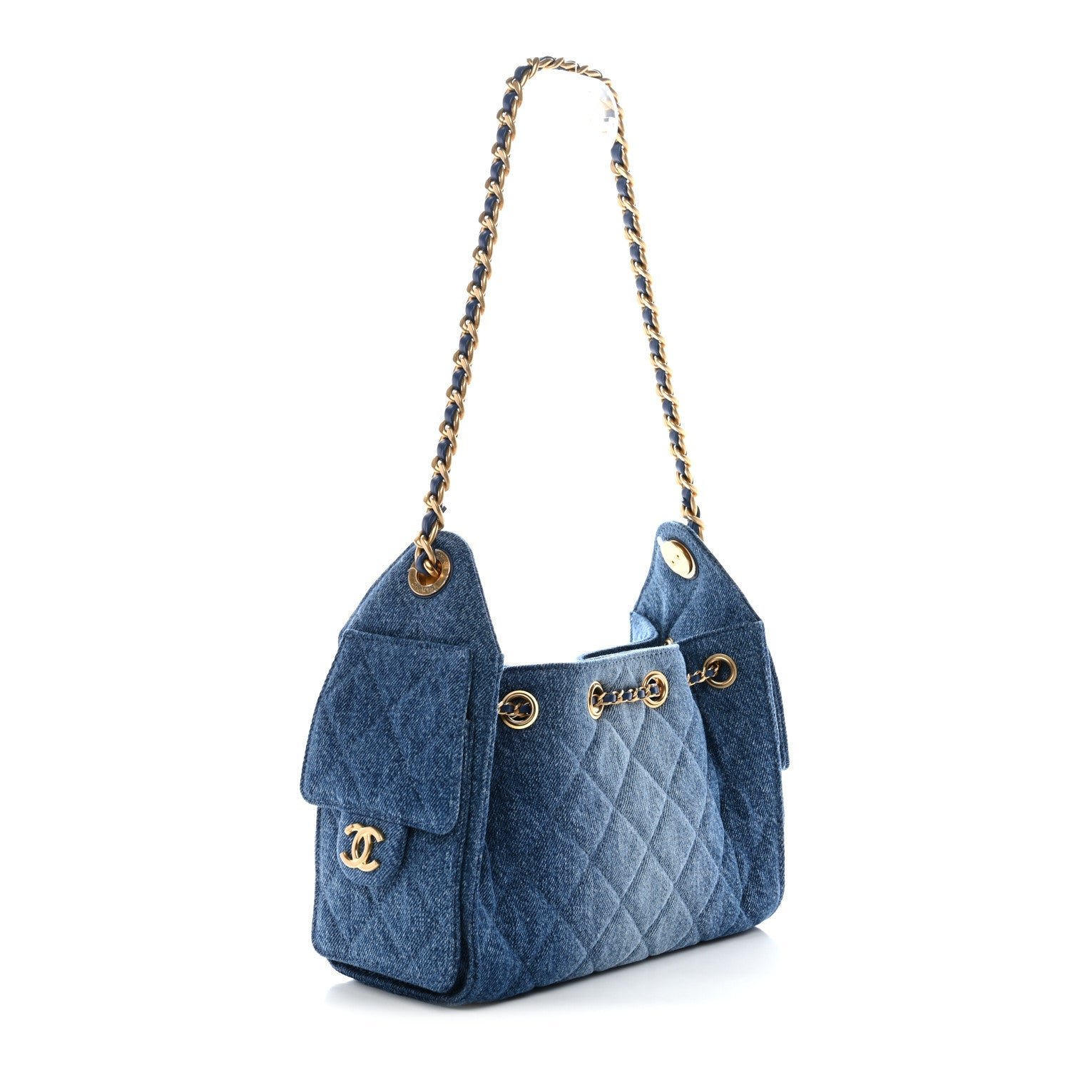 Washed Denim Quilted Mini Chanel 25 Handbag Blue - Image 4