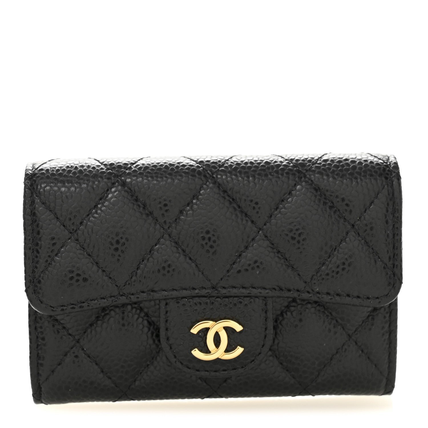 Caviar Quilted Flap Card Holder Black