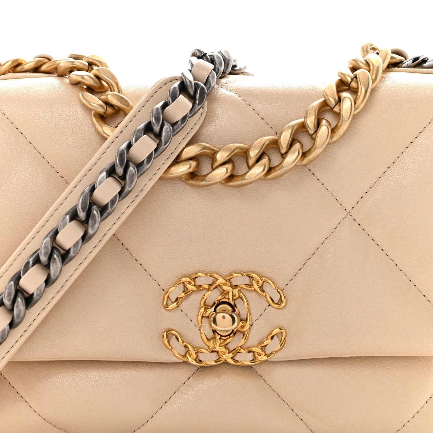 Goatskin Quilted Medium Chanel 19 Flap Beige - Image 8