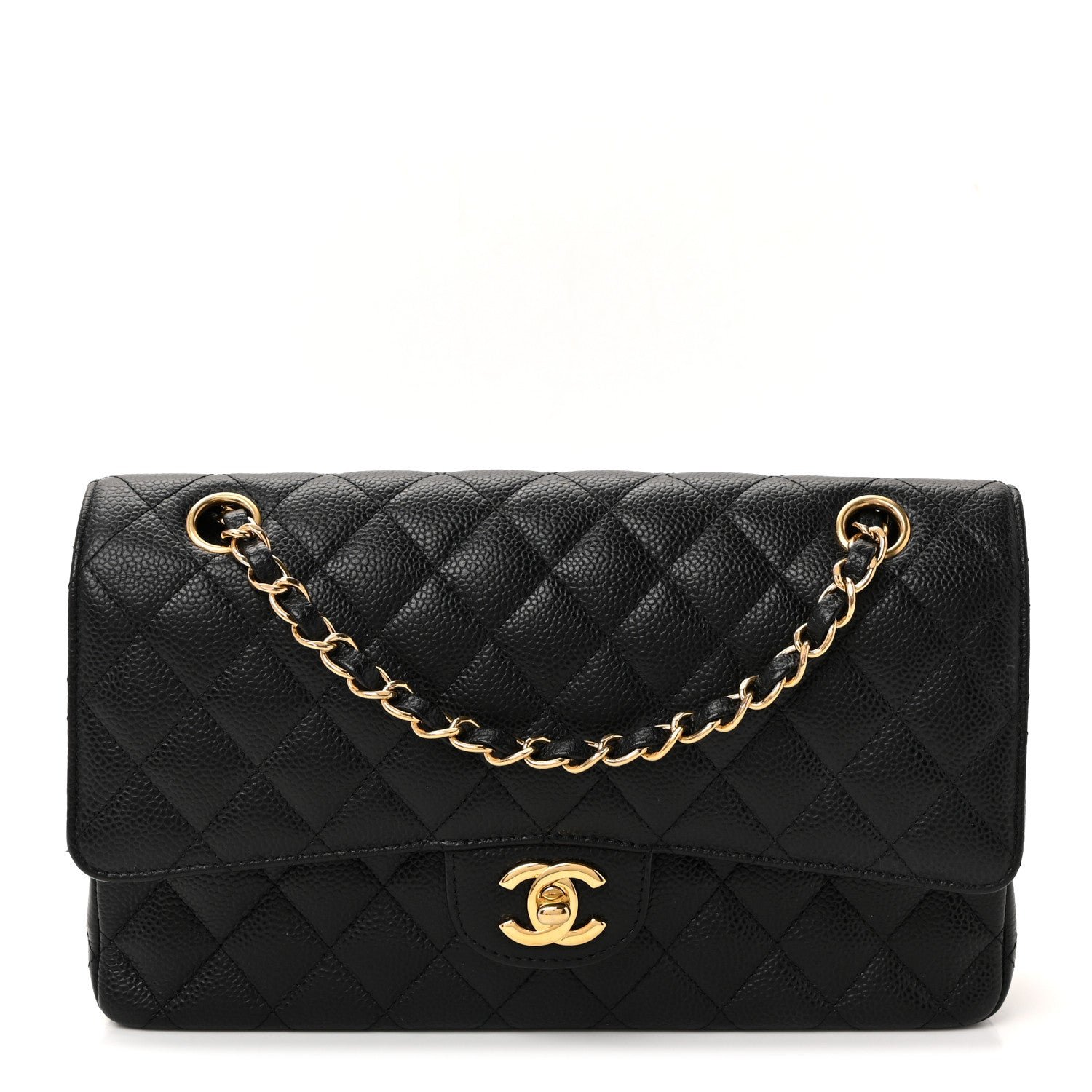 Caviar Quilted Medium Double Flap Black