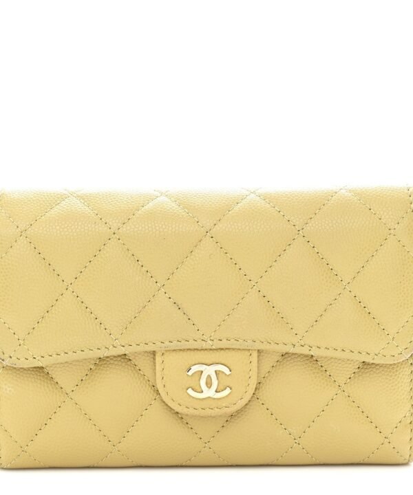 Caviar Quilted Medium Flap Wallet Beige