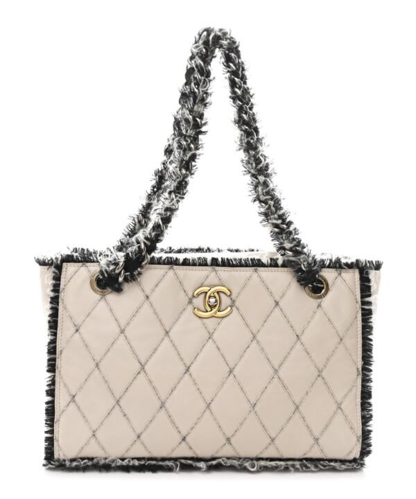 Tweed Calfskin Tweedy Shopping Tote Beige