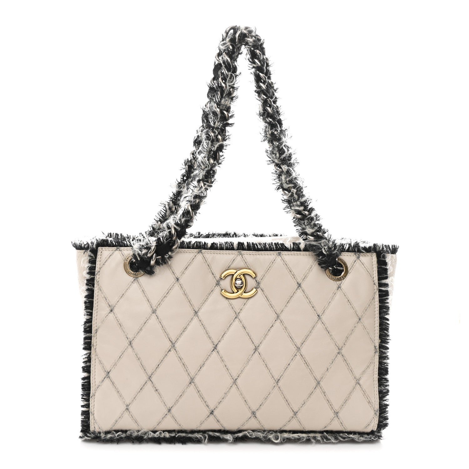 Tweed Calfskin Tweedy Shopping Tote Beige