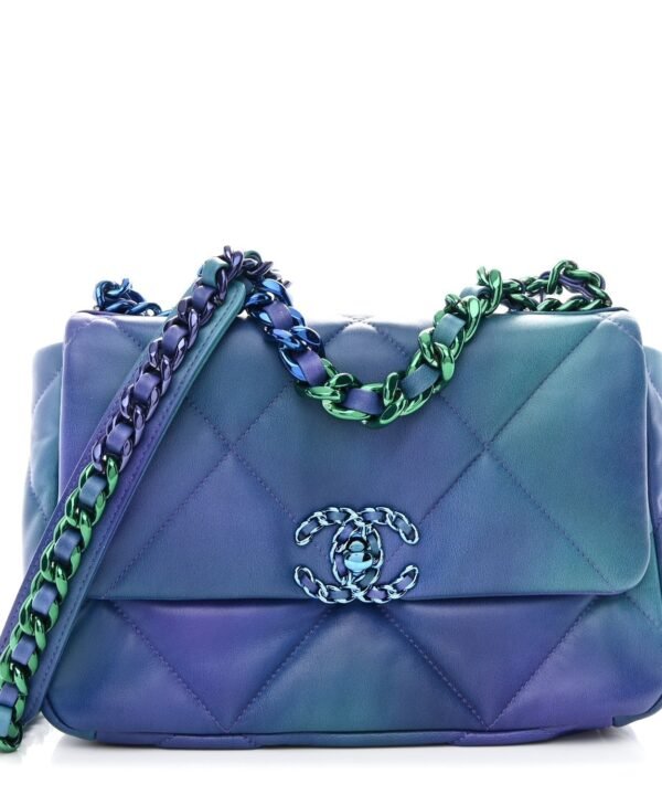 Tie Dye Calfskin Quilted Medium Chanel 19 Flap Blue Purple
