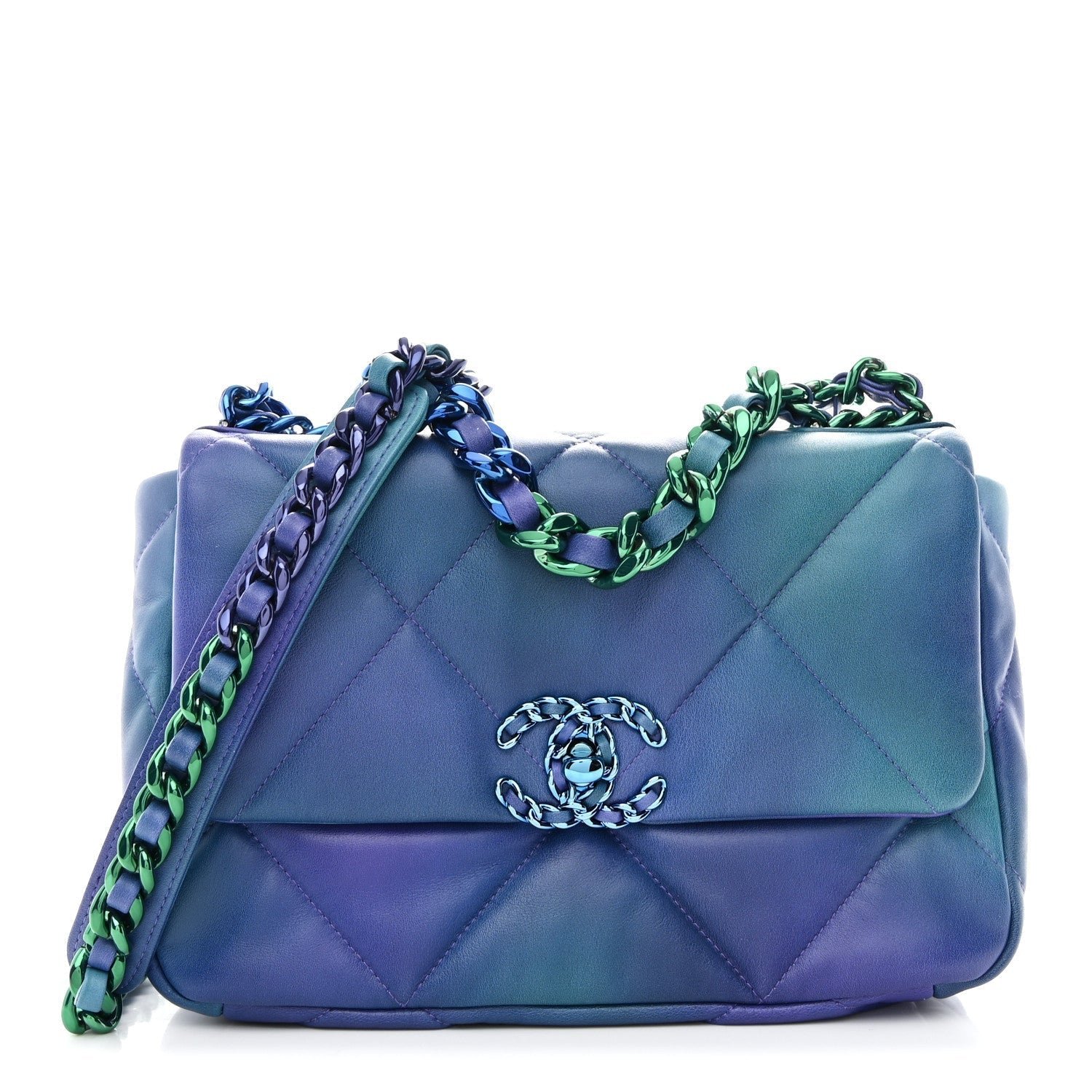 Tie Dye Calfskin Quilted Medium Chanel 19 Flap Blue Purple