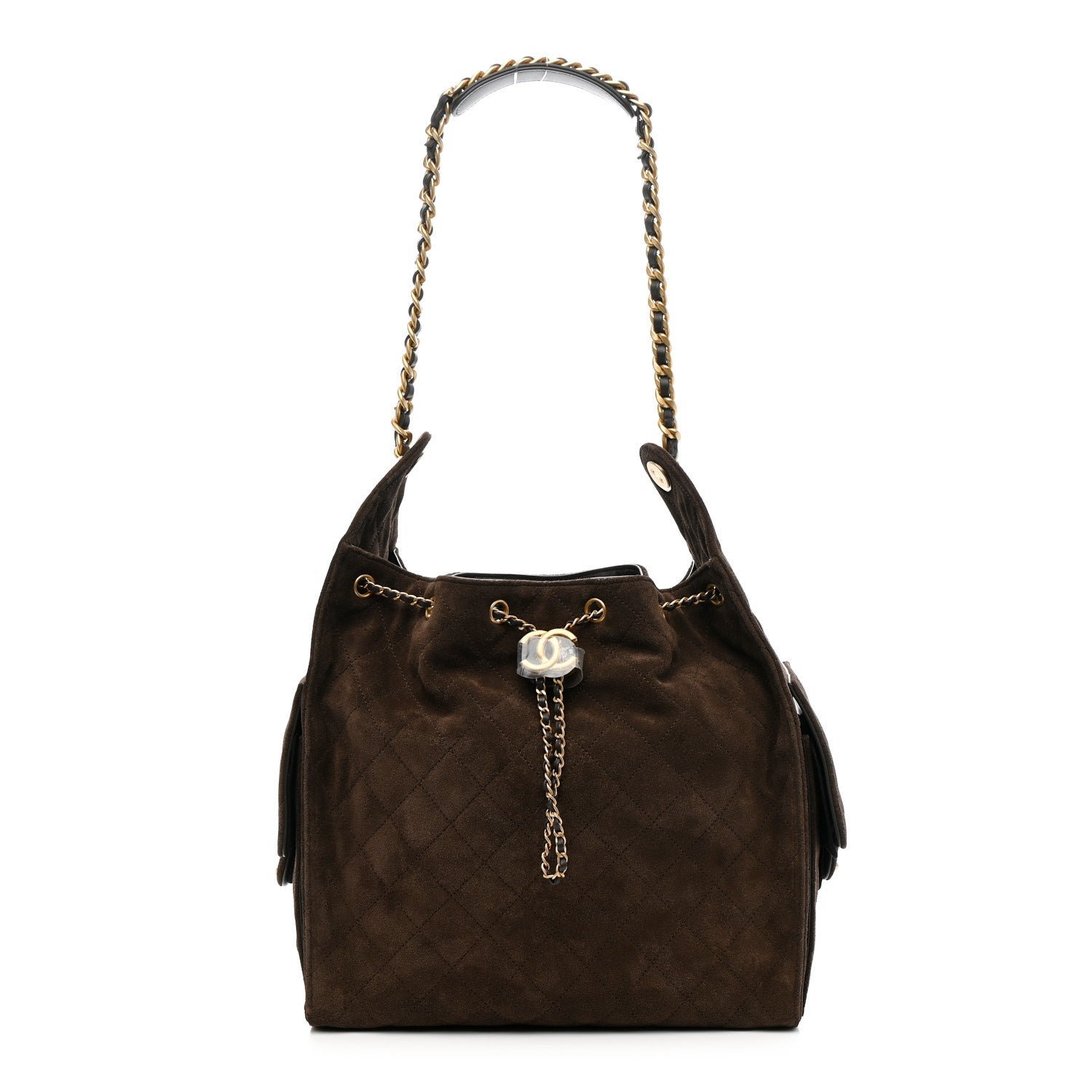 Suede Quilted Medium Chanel 25 Handbag Dark Brown