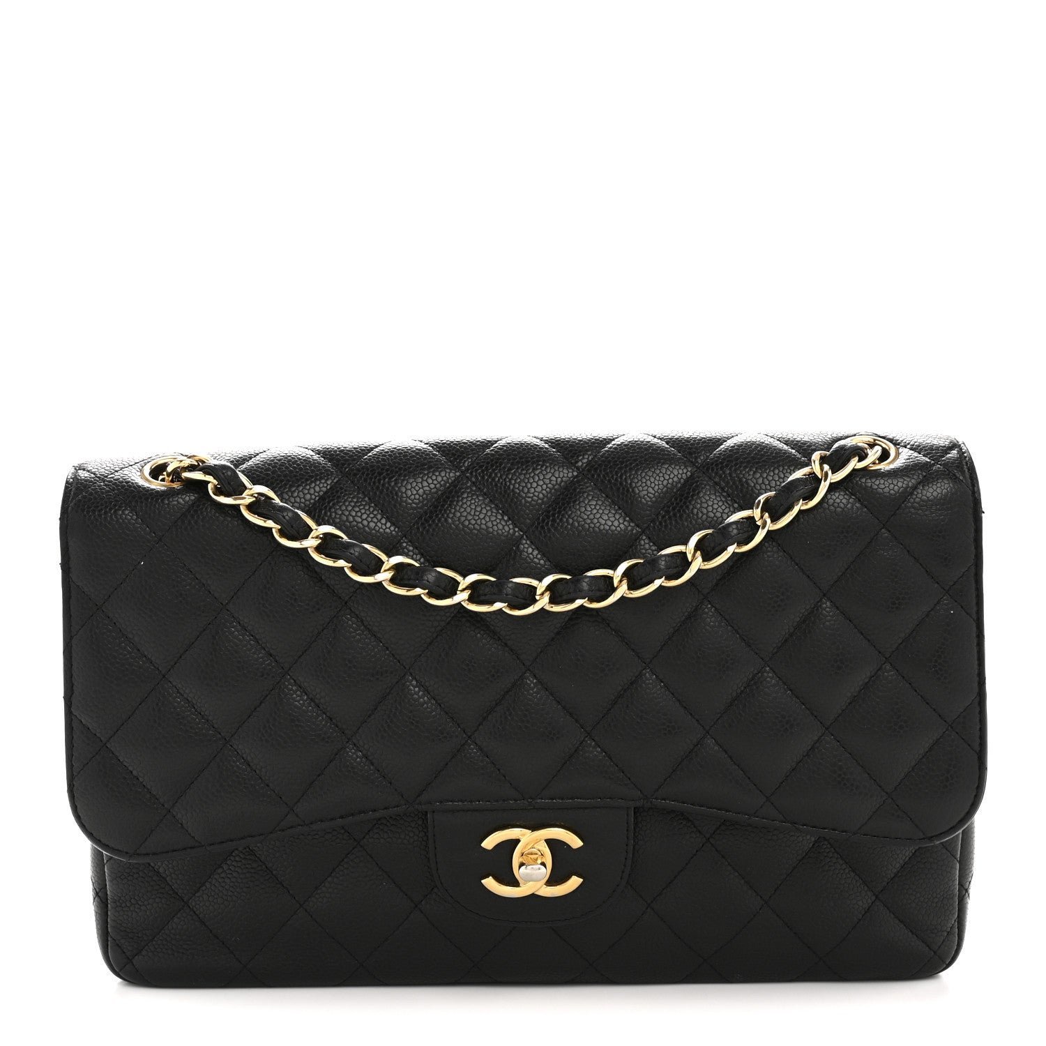 Caviar Quilted Jumbo Double Flap Black