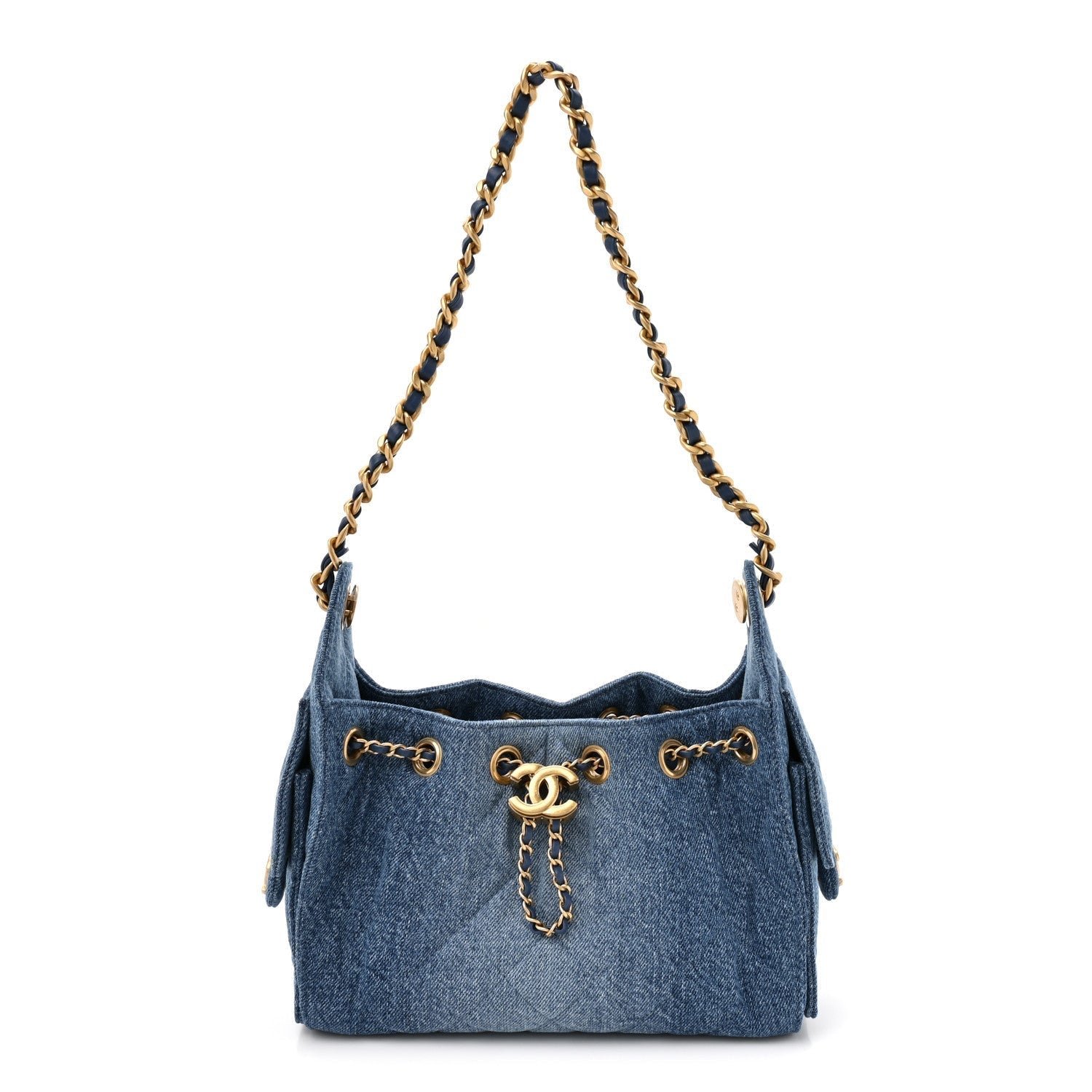 Washed Denim Quilted Mini Chanel 25 Handbag Blue