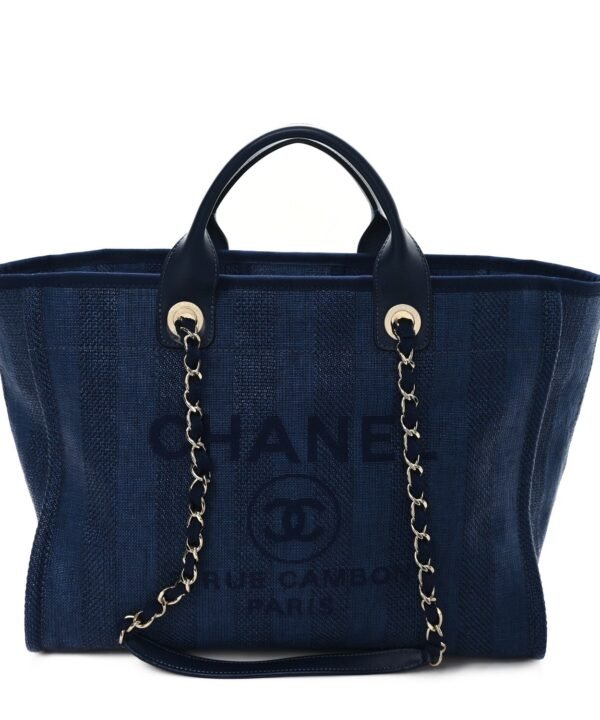 Mixed Fibers Striped Medium Deauville Tote Navy Blue