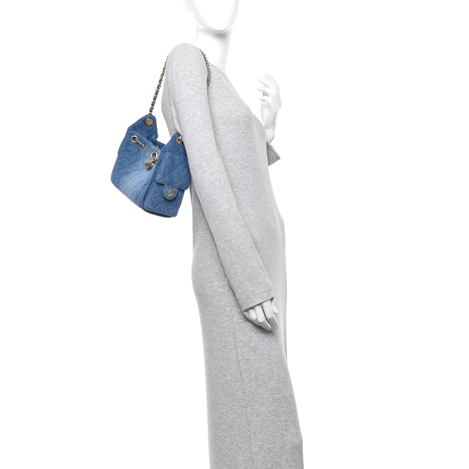 Washed Denim Quilted Mini Chanel 25 Handbag Blue - Image 2