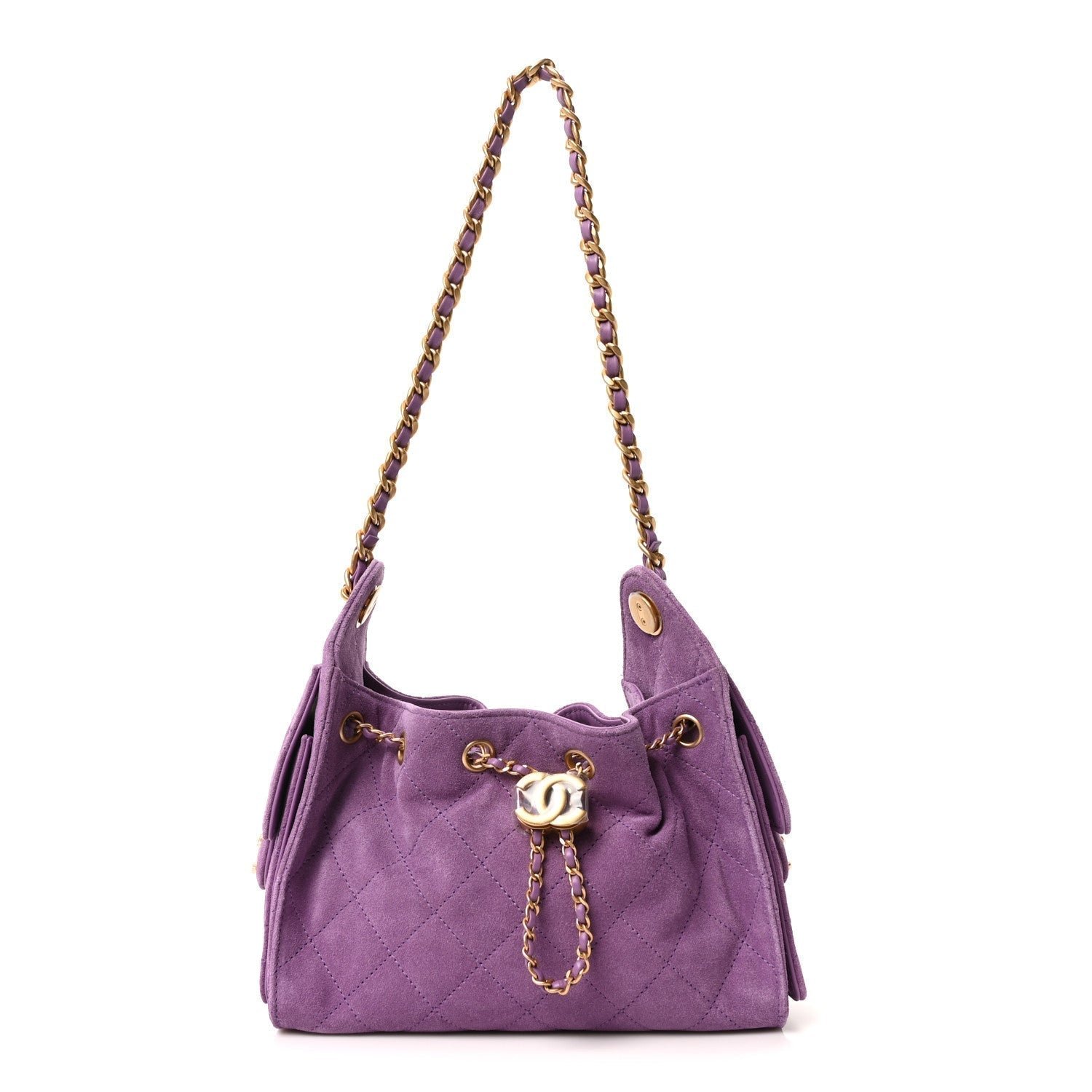 Suede Quilted Mini Chanel 25 Handbag Purple
