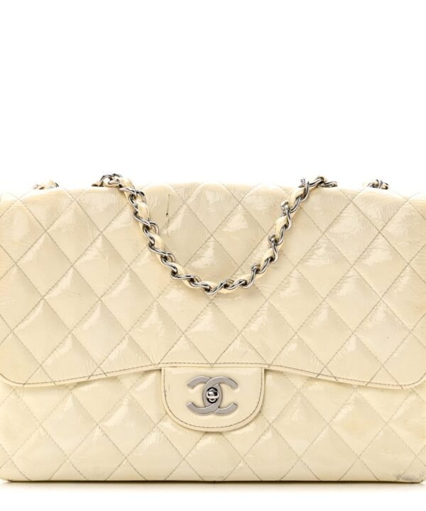 Distressed Patent Jumbo Single Flap White