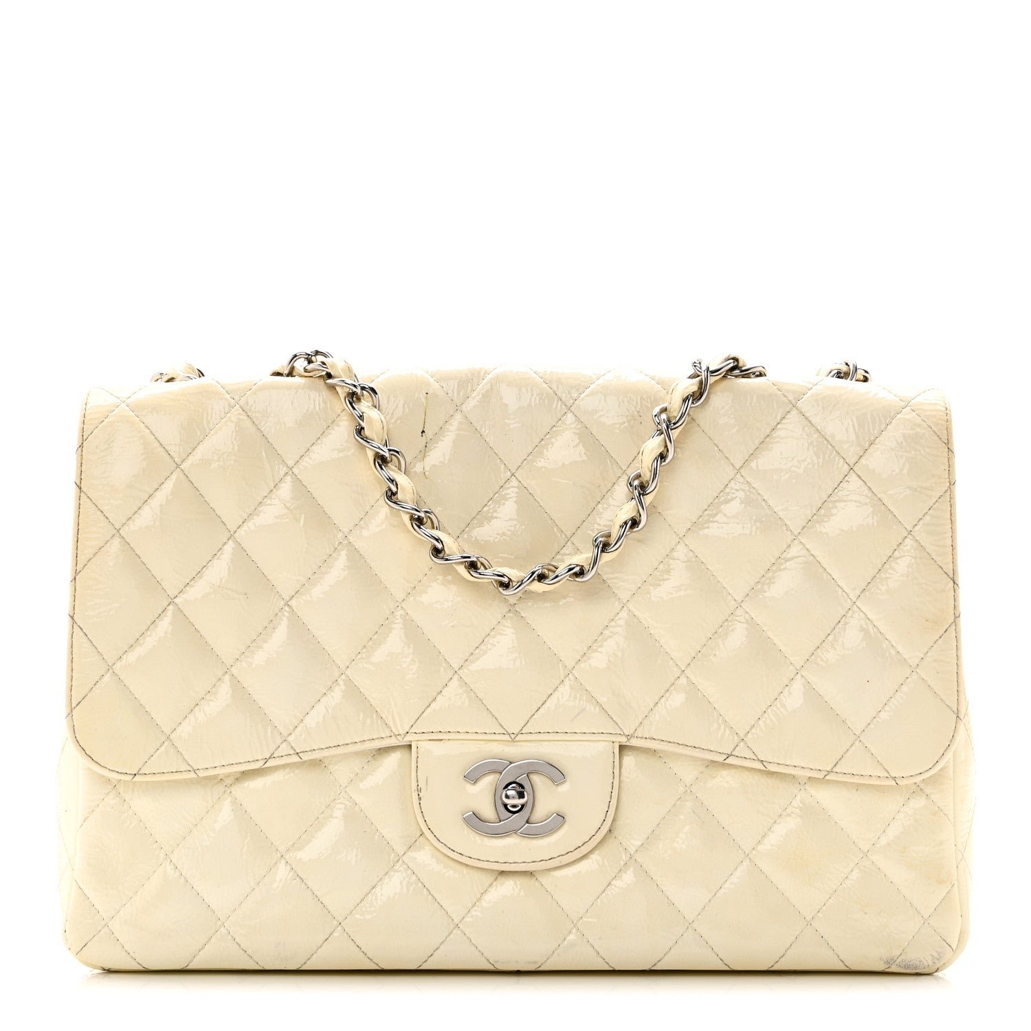 Distressed Patent Jumbo Single Flap White