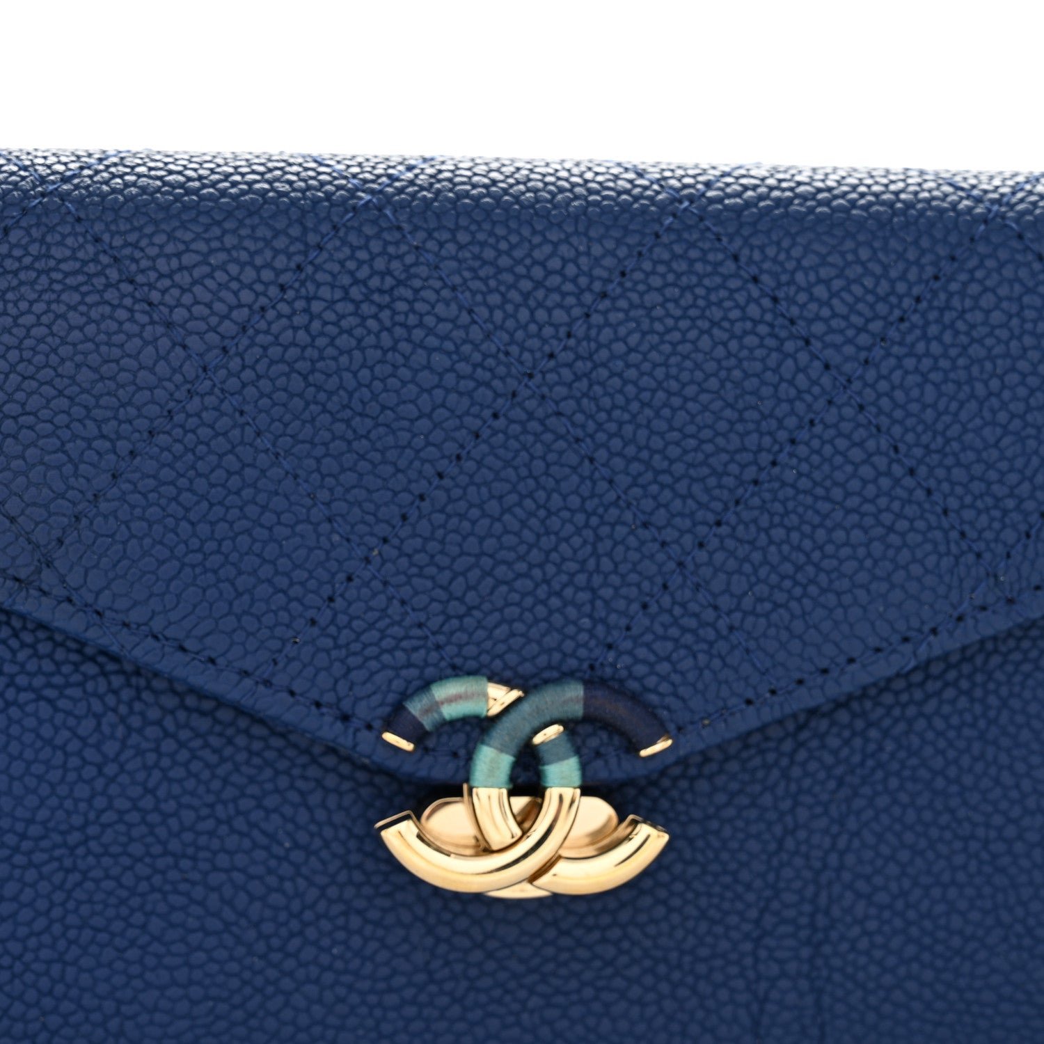 Caviar Quilted CC Box Gusset Flap Wallet Blue - Image 9