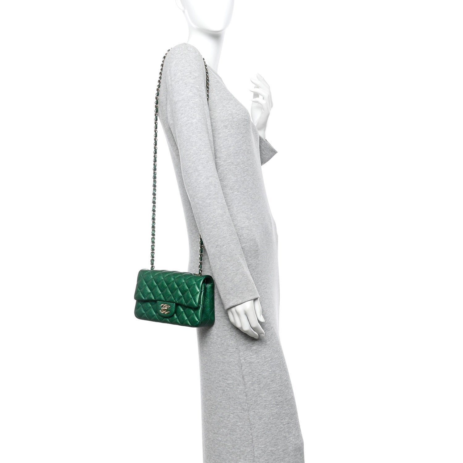 Metallic Caviar Quilted Mini Rectangular Flap Green - Image 2