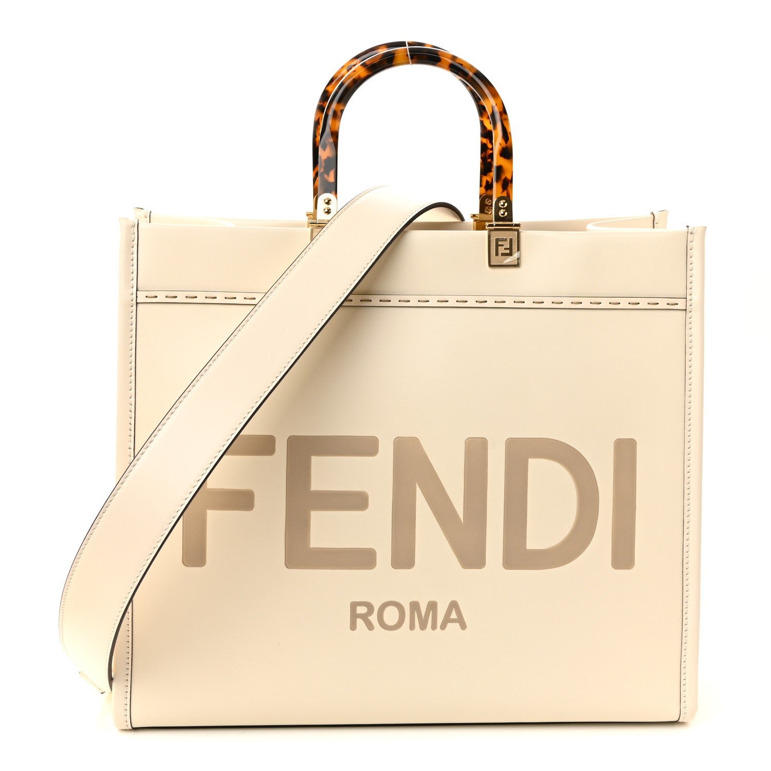 Fendi Vitello King Plexiglass Logo Embossed Medium Fendi Sunshine Shopper Tote